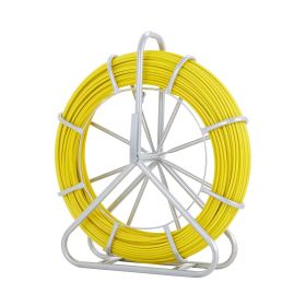 Fish Tape Fiberglass, 425 ft, 1/4 inch, Duct Rodder Fishtape Wire Puller, Cable Running Rod with Steel Reel Stand, 3 Pulling Heads