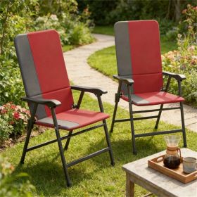 Folding chair, terrace chair set of two, armchair, camping chair, red