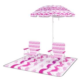 4-Piece Beach Set with 6.2ft Sun-Proof Umbrella, 2 Folding Chairs & 80"x80" Waterproof Blanket-Pink