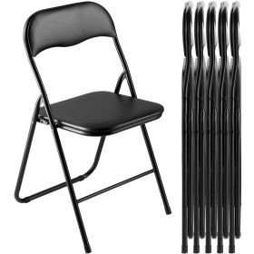 6 Pack Folding Chairs, Foldable Leather Chairs with Heavy Duty Metal Frame & Padded Cushion, Portable Folding Card Table Chairs