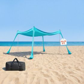 Beach Tent Sun Shelter, UPF50+ Sun Protection, 6.6 ft Tall, 10 x 10 ft, Easy Pop Up Beach Canopy with Sandbags, Stability Poles, Sand Shovels (Canopy Size: 10x10x6.6 ft, Canopy Color: Turquoise)