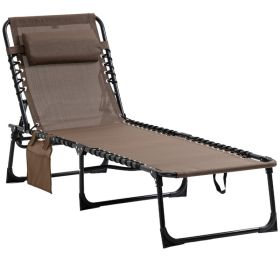 Reclining Chaise Lounge Chair, Portable Sun Lounger, Folding Camping Cot with Adjustable Backrest and Removable Pillow, for Patio, Garden, Beach (Color: Brown)